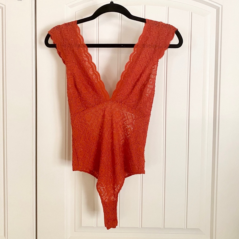 Free People Lace Bodysuit Rust Burnt Orange